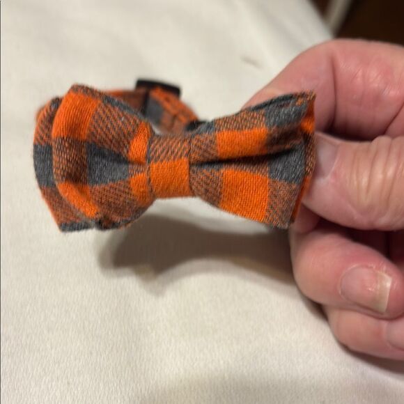 Kitty Safety Collar Orange and Gray Plaid with Bell - Picture 2 of 6